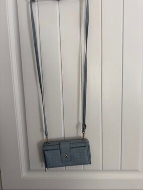 Light Blue Woven Crossbody Wallet Bag - Women